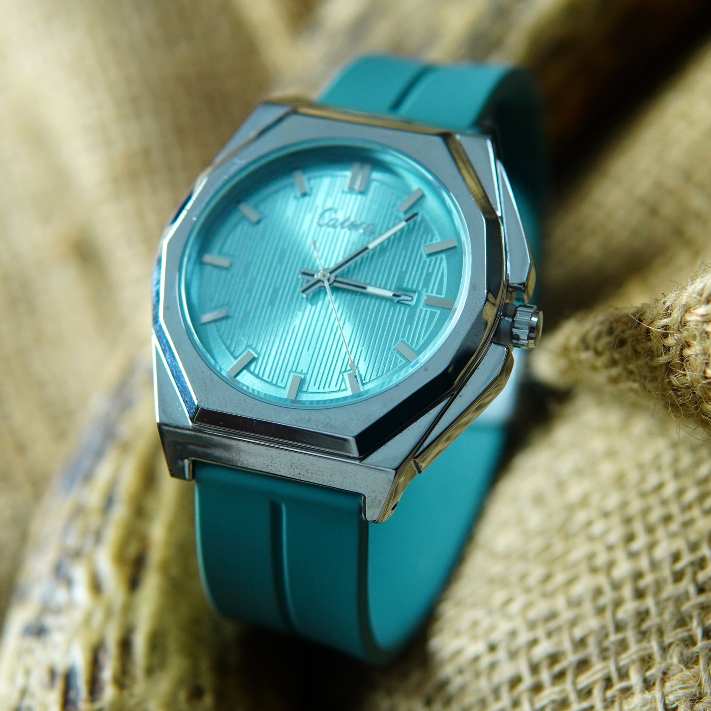 Catera Elegant Aqua Blue Silicone Strap Watch M018
