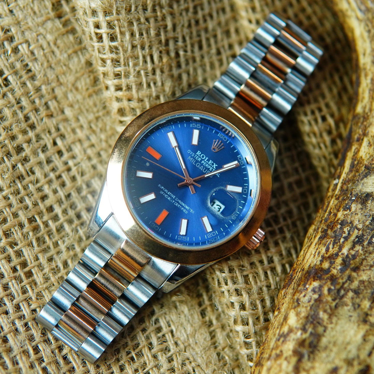 Rolex Oyster Perpetual Air-King with Blue Dial and Rose Gold Accents Watch M025