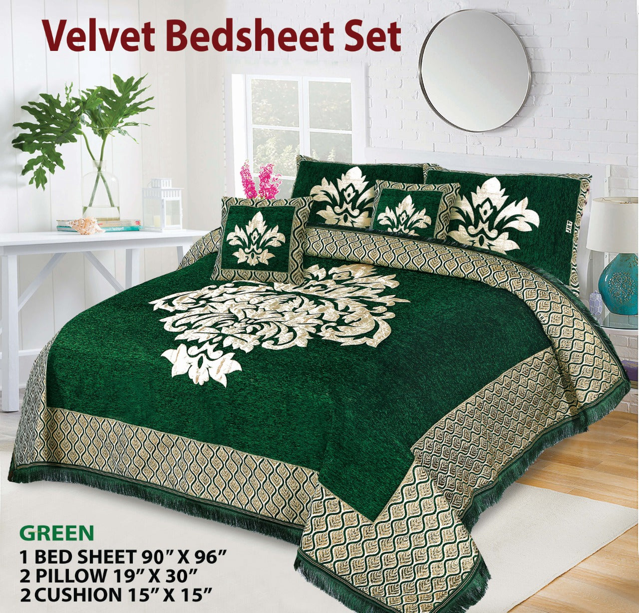 5 Piece Crown Style Velvet Jacquard Bedsheet Set