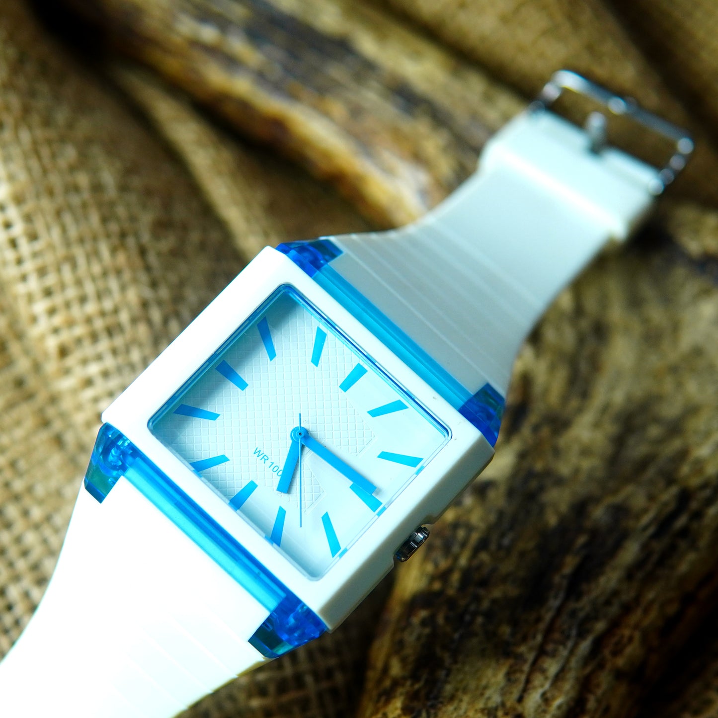 Modern Stylish White and Blue Square Dial Watch M019