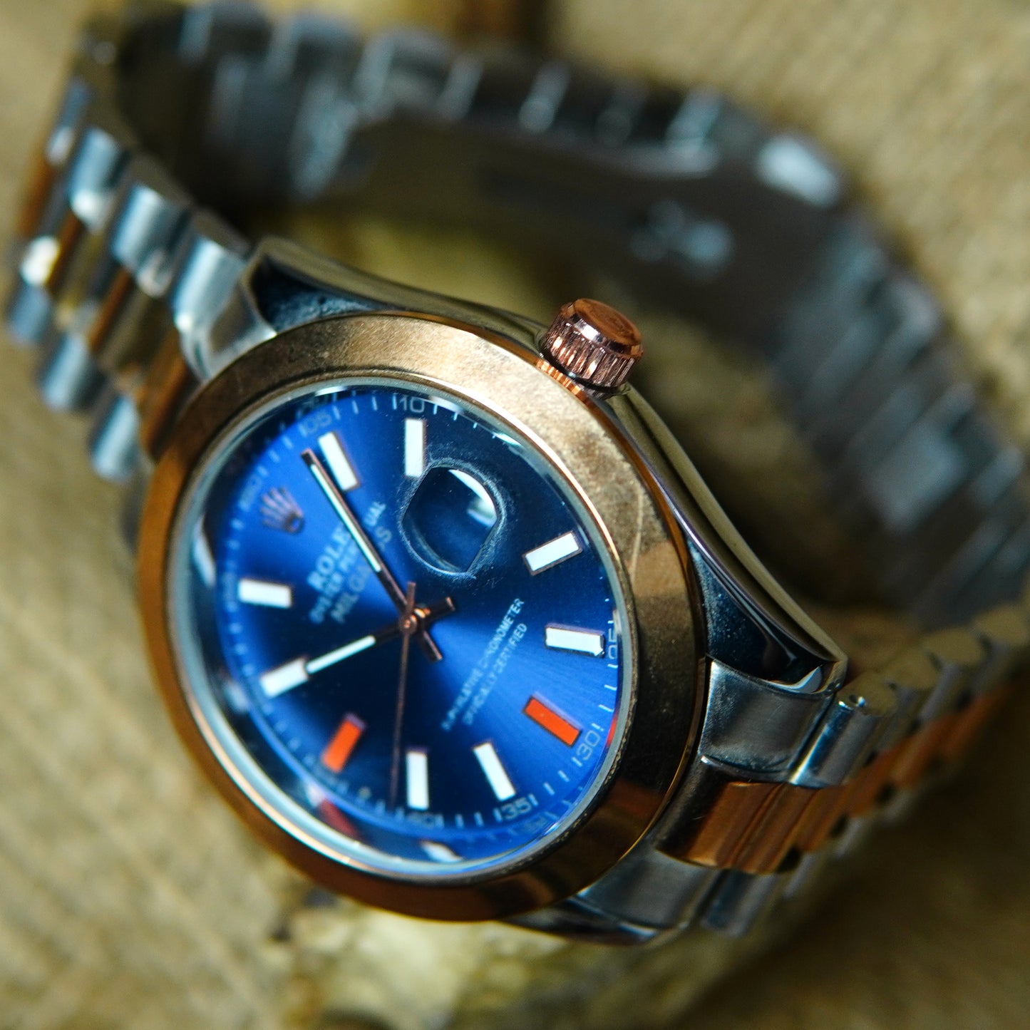 Rolex Oyster Perpetual Air-King with Blue Dial and Rose Gold Accents Watch M025