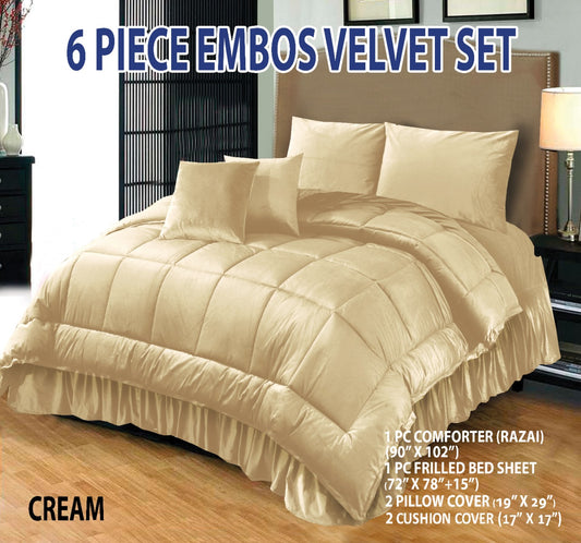 6 PC Bridal Embossed Velvet Frill Duvet ( Razai) Set  China Imported Embossed Fabric