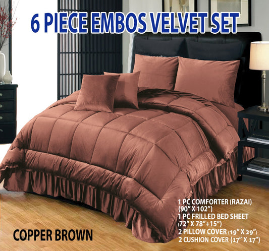 6 PC Bridal Embossed Velvet Frill Duvet ( Razai) Set  China Imported Embossed Fabric