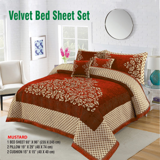 5 Piece Crown Style Velvet Jacquard Bedsheet Set