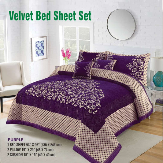 5 Piece Crown Style Velvet Jacquard Bedsheet Set